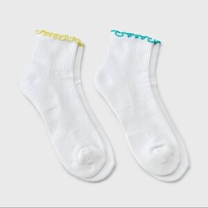 Women's Lettuce Edge Cushioned 2pk Ankle Socks JoyLab™ WhiteTurquoiseYellow 4-10